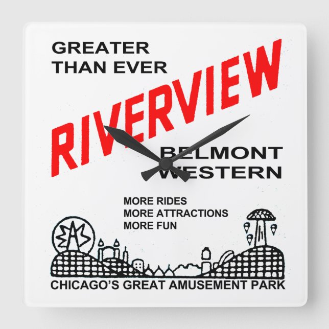 Riverview Amusement Park, Chicago, IL 1904-1967 Fyrkantig Klocka (Framsida)