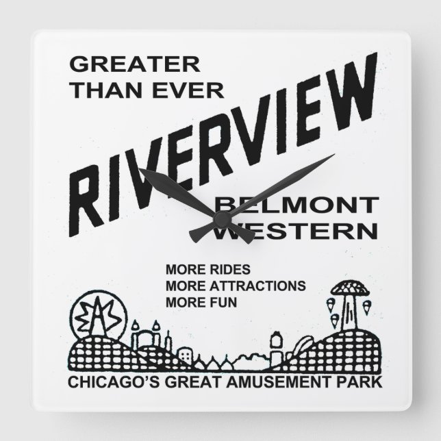 Riverview Amusement Park, Chicago, IL 1904-1967 Fyrkantig Klocka (Framsida)