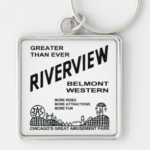 Riverview Amusement Park, Chicago, IL 1904-1967 Fyrkantig Silverfärgad Nyckelring