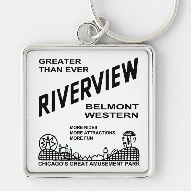 Riverview Amusement Park, Chicago, IL 1904-1967 Fyrkantig Silverfärgad Nyckelring (Framsidan)