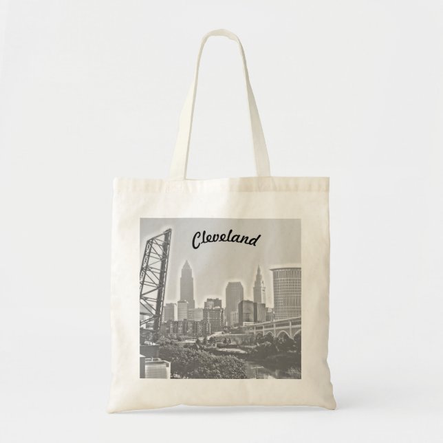 Riverview Cleveland B&W Tote Bag Tygkasse (Framsidan)
