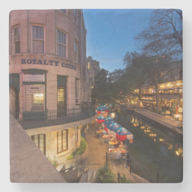 Riverwalken vid Dusk i San Antonio 2 Stenunderlägg (Framsidan)