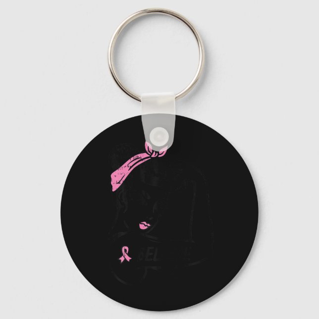 Riveter Believe Rosa Band Bröstcancer Medvetenhet Nyckelring (Framsida)