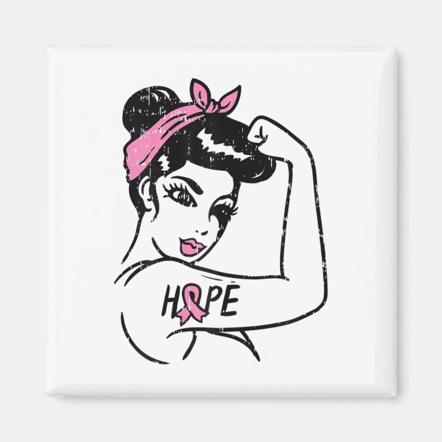 Riveter Hope Fighting Bröstcancer Medvetenhet Kvin Magnet (Framsidan)