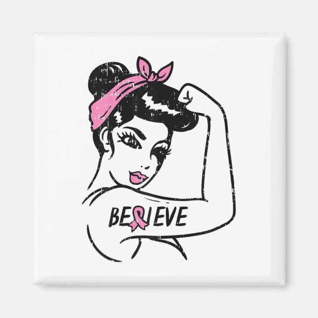 Riveter Tro Fighting Bröstcancer Medvetenhet W Magnet (Framsidan)