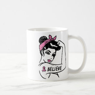 Riveter Tro Pink Ribbon Bröstcancer Medvetenhet Kaffemugg