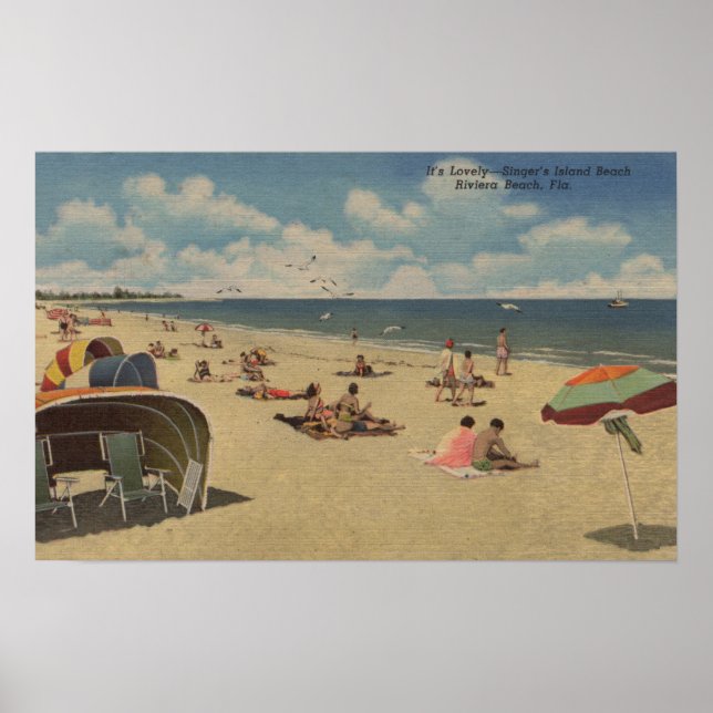 Riviera Beach, Florida - Sunbathers on Beach Poster (Framsidan)