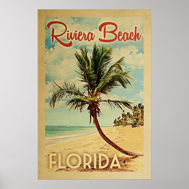 Riviera Beach Handflatan Träd Vintage resor Poster (Framsidan)