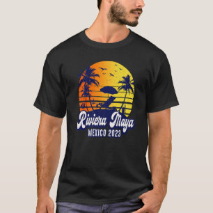 Riviera Maya 2023 Mexico Sunset Beach Retro Premiu T Shirt