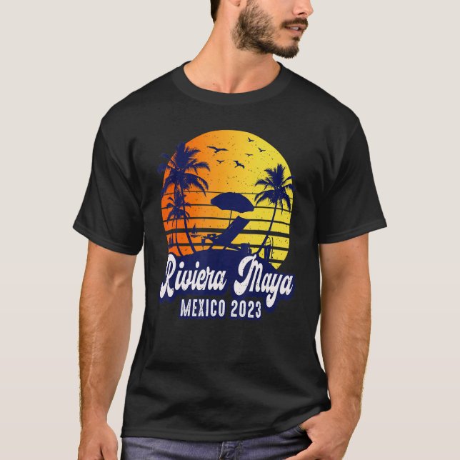 Riviera Maya 2023 Mexico Sunset Beach Retro T Shirt (Framsida)