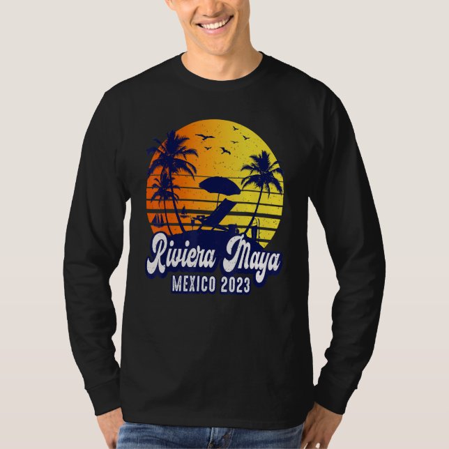 Riviera Maya 2023 Mexico Sunset Beach Retro T Shirt (Framsida)