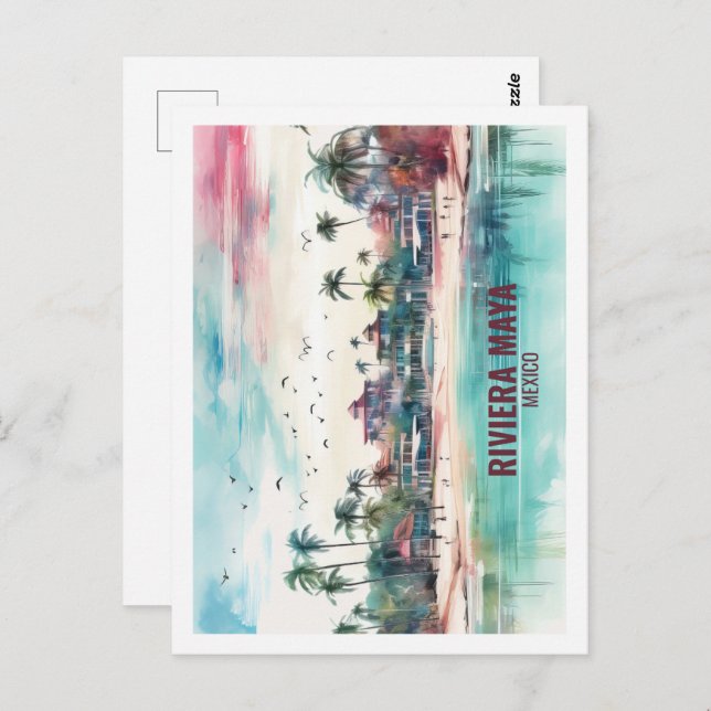 Riviera Maya Mexico Berömd Travel Ställe Watercolo Vykort (Fram/baksida)