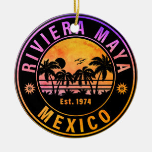 Riviera Maya Mexico Handflatan Träd Vintage resor Julgransprydnad Keramik