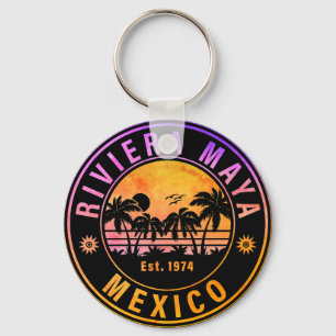 Riviera Maya Mexico Handflatan Träd Vintage resor  Nyckelring
