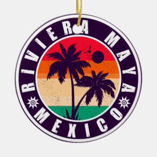 Riviera Maya Mexico Handflatan Träd Vintage Souven Julgransprydnad Keramik