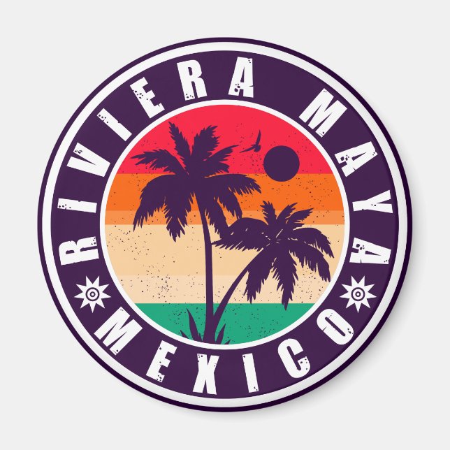 Riviera Maya Mexico Handflatan Träd Vintage Souven Magnet (Framsidan)