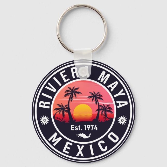 Riviera Maya Mexico Retro Sunset Souvenirs 60 Nyckelring (Framsida)