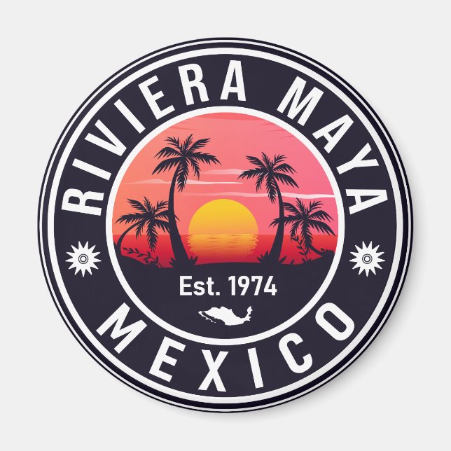Riviera Maya Mexico Retro Sunset Souvenirs Handfla Magnet (Framsidan)