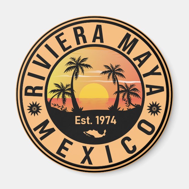 Riviera Maya Mexico Retro Sunset Souvenirs Handfla Magnet (Framsidan)