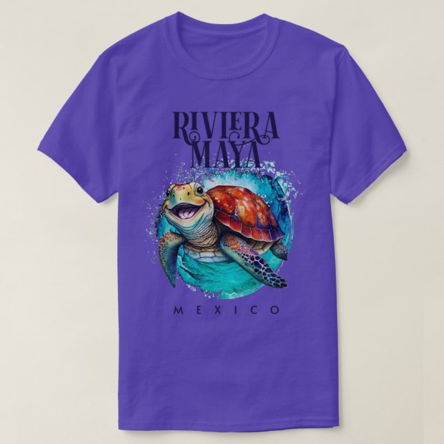 Riviera Maya Mexiko Watercolor Lycklig Sea Turtle T Shirt (Design framsida)