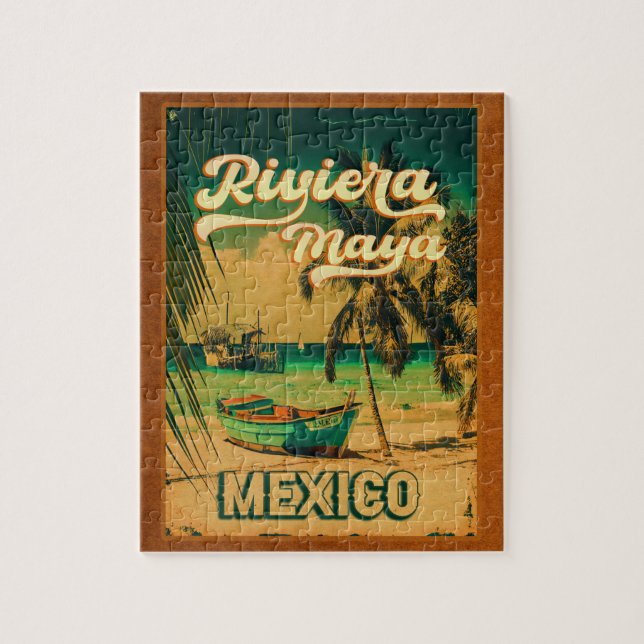 Riviera Maya Postcard Handflatan Träd Vintage reso Pussel (Vertikal)