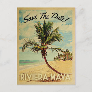 Riviera Maya Save Date Vintage Beach Handflatan Tr Meddelande Vykort