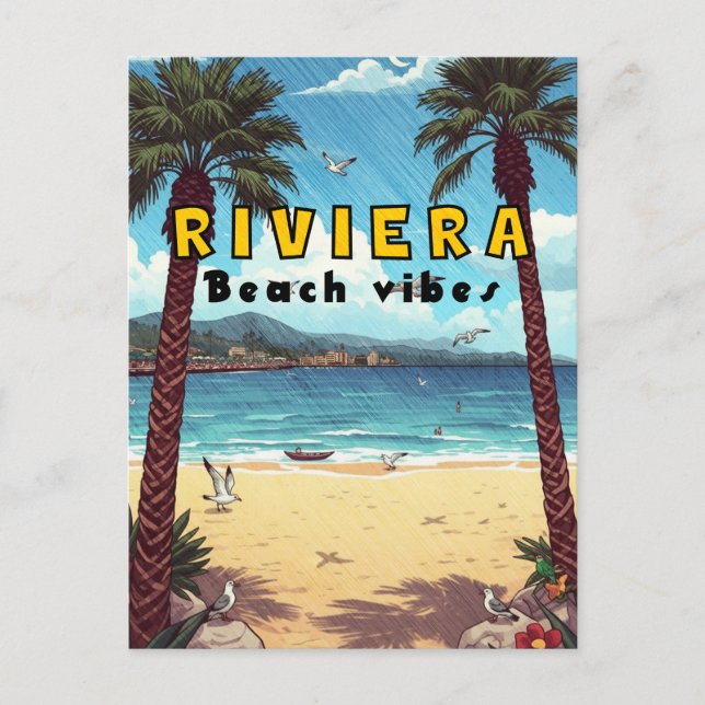 Rivieran strand, europeisk sommar helg vykort (Framsida)
