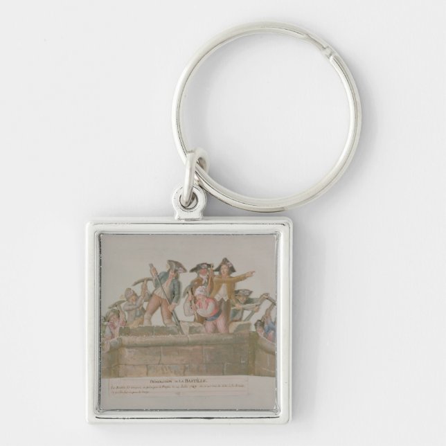 Rivningen av bastillen, Juli 1789 Fyrkantig Silverfärgad Nyckelring (Framsidan)