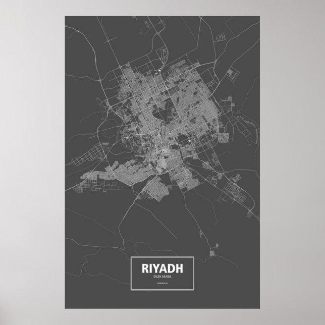 Riyadh, Saudiarabien (vit på svart) Poster (Framsidan)
