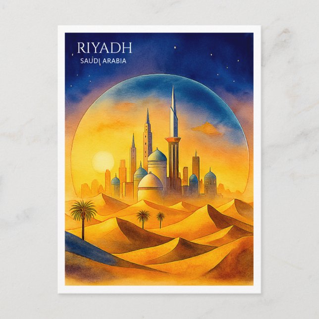 Riyadh Saudiarabien Watercolor Skyline Helg Vykort (Framsida)