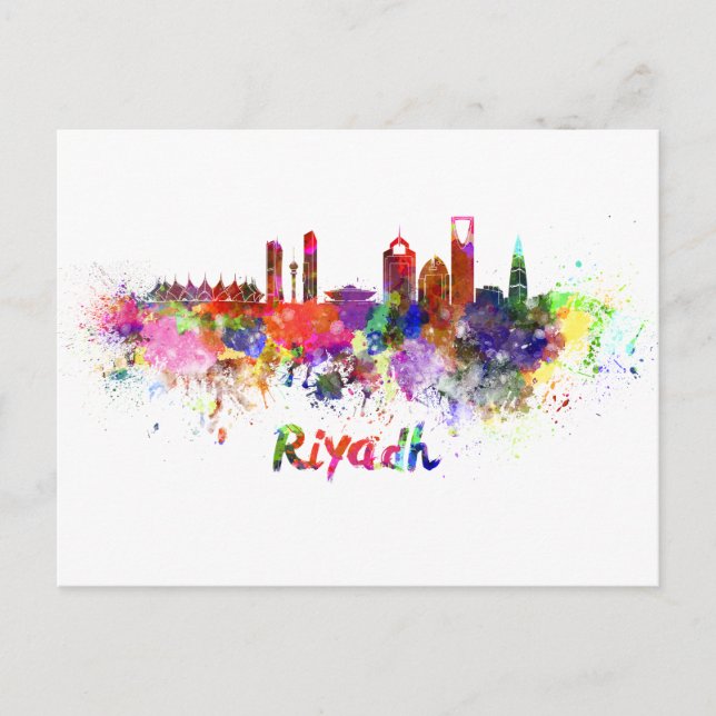 Riyadh skyline in watercolor vykort (Framsida)