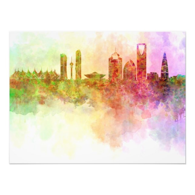 Riyadh skyline in watercolour background fototryck (Framsidan)