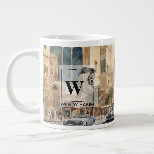 Riyadh Street Scene Jumbo Mugg - Serene Watercolor (Vänster)