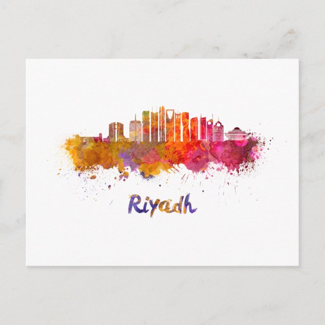 Riyadh V2 skyline in watercolor Vykort (Framsida)