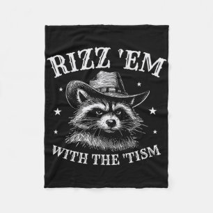 Rizz dem med Tism Cowboy Raccoon Autism Medvetenhe Fleecefilt