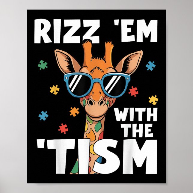 Rizz Em med tiismen Giraffe Funny Autism Poster (Framsidan)