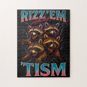 Rizz Em With The Tism Meme Autism Rolig Tvättbjörn Pussel