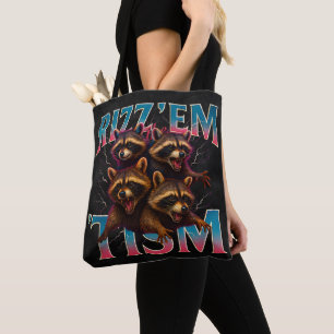 Rizz Em With The Tism Meme Autism Rolig Tvättbjörn Tygkasse