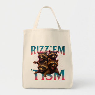 Rizz Em With The Tism Meme Autism Rolig Tvättbjörn Tygkasse