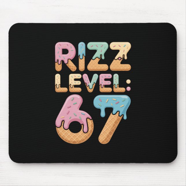 Rizz-nivå 67 Meme-tröja Glassdropp Meme Six S Musmatta (Framsidan)