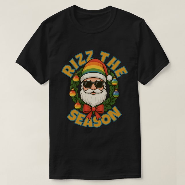 Rizz The Season Trendy Christmas Gay Rainbow Santa T Shirt (Design framsida)