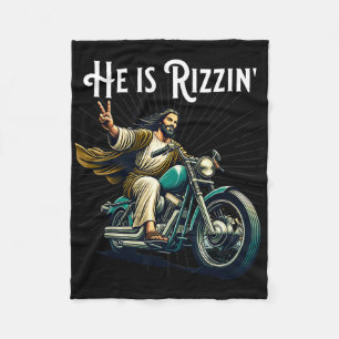 Rizzen Roligt Rizz Han Är Rizzin Jesus Ridning Mot Fleecefilt