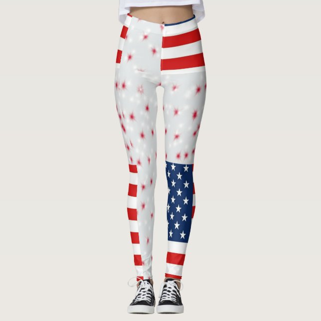 rmdesignflo55 teckning USA flagga mot röd bakgrund Leggings (Framsida)