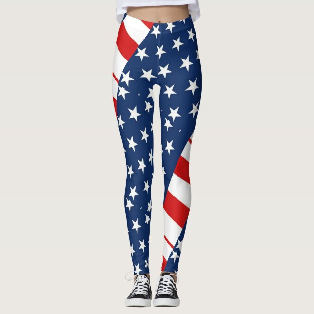 rmdesignflo55 USA flagga Leggings med röd bakgrund (Framsida)