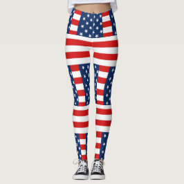 rmdesignflo55 USA flagga på röd bakgrund Leggings