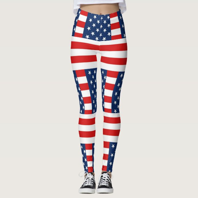 rmdesignflo55 USA flagga på röd bakgrund Leggings (Framsida)