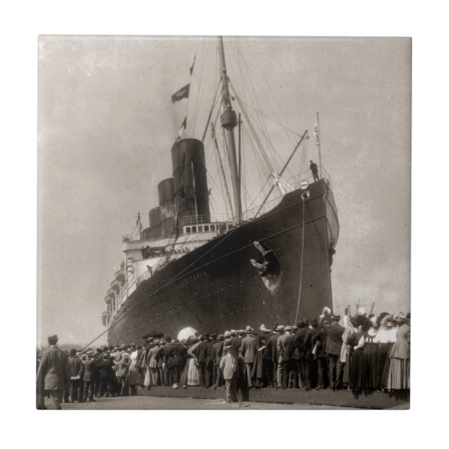 Rms-Lusitania ankommer New York City 1907 Kakelplatta (Framsidan)