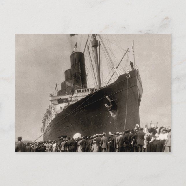 RMS Lusitania anländer till New York City 1907 Vykort (Framsida)