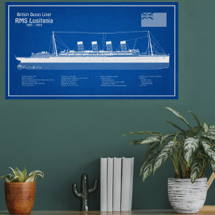 RMS Lusitania - Frakt Blueprint Plans ABD Poster