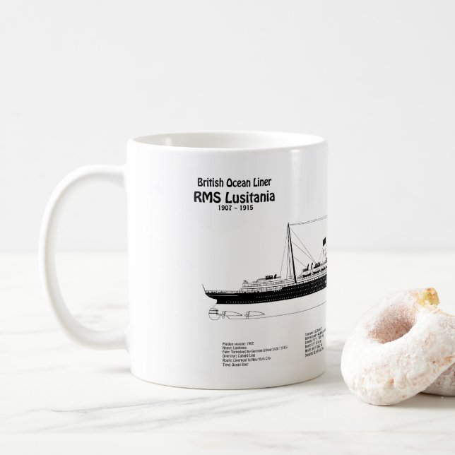 RMS Lusitania - Frakt Blueprint Plans BD Kaffemugg (Med munk)